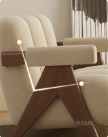 Nordic Wooden Armchair – Cozy Fabric Seat for Living Room, Balcony & Lounge