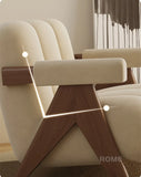 Nordic Wooden Armchair – Cozy Fabric Seat for Living Room, Balcony & Lounge