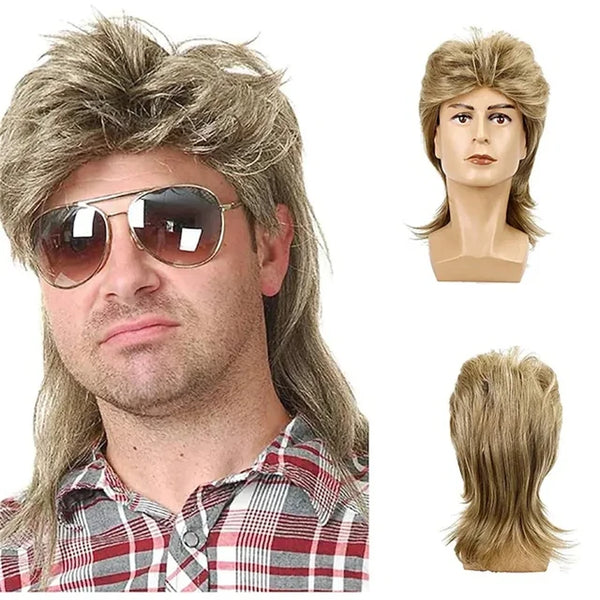Mullet Wigs for Men 80s Costumes Mens Black Fancy Party Accessory Cosplay Hair Wig