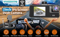 3-Camera Dash Cam System – 1080P Front & Rear WiFi DVR with Night Vision