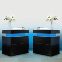 LED Bedside Table with Drawers – Set of 2 Nightstands
