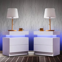 LED Bedside Table with Drawers – Set of 2 Nightstands
