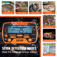 VEVOR Metal Detector for Adults & Kids 10Inch Waterproof Search Coil with LCD Display 7 Modes Adjustable 41''-52'' Aluminum Stem