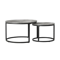 Oikiture Set of 2 Coffee Table Round Marble Nesting Side End Table Furniture
