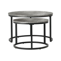 Oikiture Set of 2 Coffee Table Round Marble Nesting Side End Table Furniture