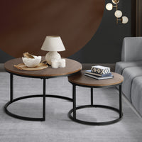 Oikiture Set of 2 Coffee Table Round Marble Nesting Side End Table Furniture