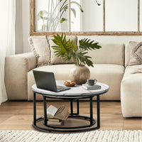 Oikiture Set of 2 Coffee Table Round Marble Nesting Side End Table Furniture