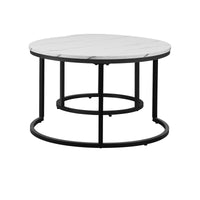 Oikiture Set of 2 Coffee Table Round Marble Nesting Side End Table Furniture