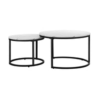 Oikiture Set of 2 Coffee Table Round Marble Nesting Side End Table Furniture
