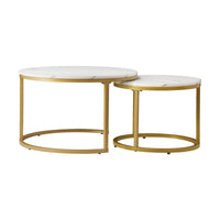 Oikiture Set of 2 Coffee Table Round Marble Nesting Side End Table Furniture