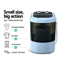 Devanti 3KG Mini Portable Washing Machine Shoes Wash Top Load Spin Camp Caravan