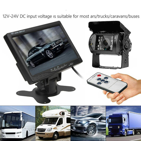 12-24v 4 Pin 7" Inch Car Rear View Reverse Camera Kit Monitor Truck Bus IR 18LED