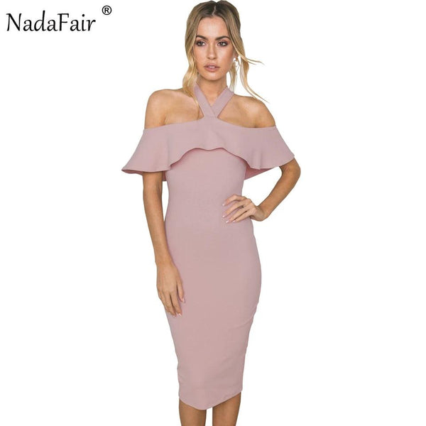 FSDA Ruffles Cloak Sleeves Halter Bodycon Party Dress Women Summer Midi Slim Casual Dress Jack's Clearance