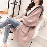 Women's jacket 2020 new autumn and winter knit cardigan Korean version of the long hooded wild thickened loose sweater female Jack's Clearance