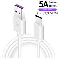 Fast Charge 5A USB Type C Cable For Samsung S20 S9 S8 Xiaomi Huawei P30 Pro Mobile Phone Charging Wire White Blcak Cable Jack's Clearance