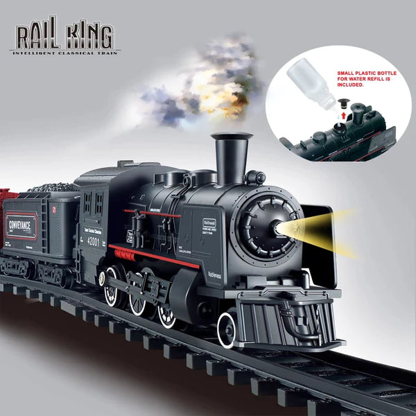 Battery Operated Railway Classical Freight Train Water Steam Locomotive Playset with Smoke Simulation Model Electric Train Toys, Jack's Clearance