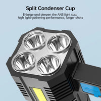 Powerful LED Flashlight USB Rechargeable Handheld Lantern Camping Portable Lamp Built in Battery Lighting COB 4 LED Flashlights Jack's Clearance