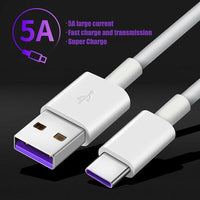 Fast Charge 5A USB Type C Cable For Samsung S20 S9 S8 Xiaomi Huawei P30 Pro Mobile Phone Charging Wire White Blcak Cable Jack's Clearance
