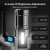 Powerful LED Flashlight USB Rechargeable Handheld Lantern Camping Portable Lamp Built in Battery Lighting COB 4 LED Flashlights Jack's Clearance