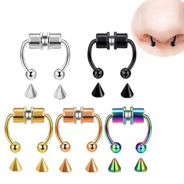 Stainless Steel Magnet Nose Ring Horseshoe Ring Nose Clip Non-pierced Nose Hoop Magnetic Nose Nail piercing nariz piercing Jack's Clearance