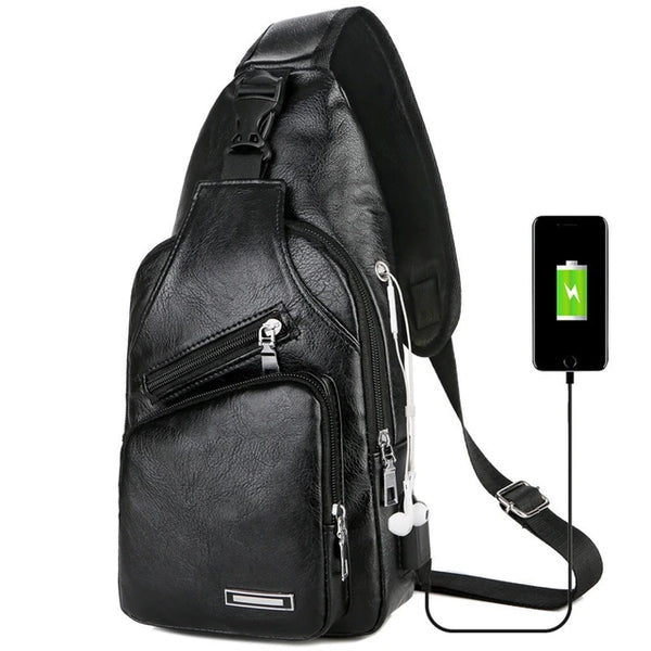 USB Charging Chest Bag with Headset Hole Men's Multifunction Single Strap Anti-theft Chest Bag with Adjustable Shoulder Strap Jack's Clearance