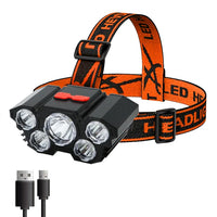USB Rechargeable Built-in Battery 5 Led Strong Headlight Super Bright Head-Mounted Flashlight Outdoor Night Fishing Jack's Clearance