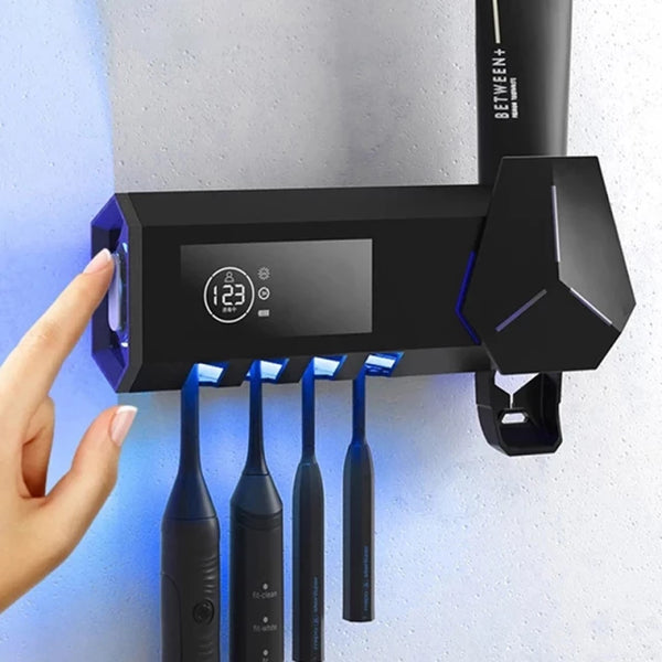 Smart UV Toothbrush Holder Wall-Mounted Toothbrush Sterilizer Automatic Toothpaste Squeezer Dispenser Jack's Clearance