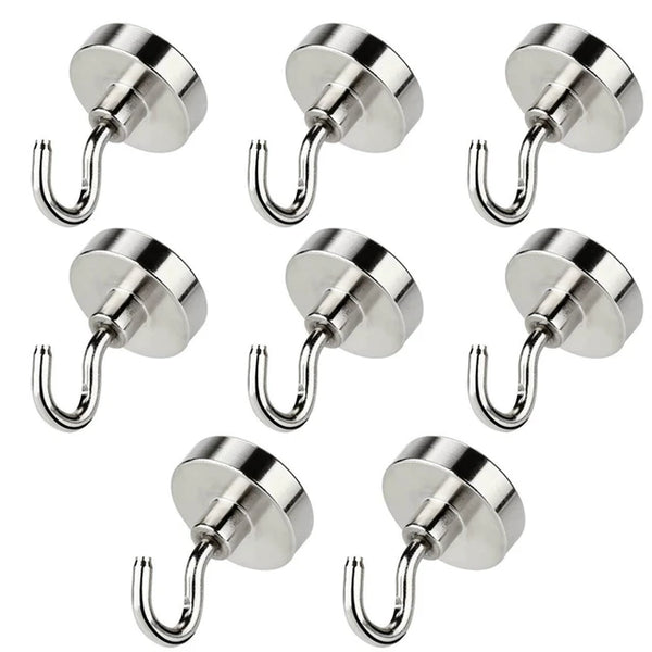 8PCS Strong Neodymium Magnetic Hook Hold Up To 12kg 5 Pounds Diameter 20mm Magnets Quick Hook For Home Kitchen Workplace etc Jack's Clearance