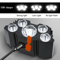USB Rechargeable Built-in Battery 5 Led Strong Headlight Super Bright Head-Mounted Flashlight Outdoor Night Fishing Jack's Clearance