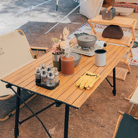 MLIA Outdoor Camping Telescopic Folding Table Wood Grain Aluminum Alloy Jack's Clearance