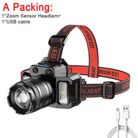 Rechargeable Headlamp 2000mah Super Bright Torch Light T51 Induction LED Headlight Waterproof Camping Mobile Power Bank Flashing Jack's Clearance