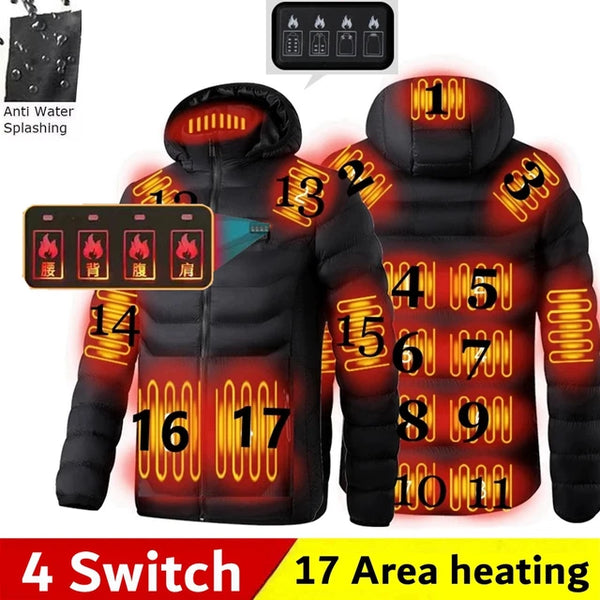 17 Areas Heated Jacket USB Winter Outdoor Electric Heating Jackets Warm Sports Thermal Coat Clothing Heatable Cotton jacket
Men Women Jack's Clearance