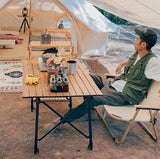 MLIA Outdoor Camping Telescopic Folding Table Wood Grain Aluminum Alloy Jack's Clearance