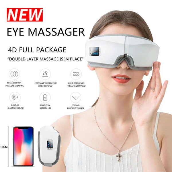 Eye Massager 4D Smart Airbag Vibration Eye Care Instrument Hot Compress Bluetooth Eye Massage Glasses Fatigue Pouch & Wrinkle Jack's Clearance
