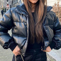 Winter Parka Coat Women's Jacket Thick Warm Women Fashion Black PU Leather Coats Women Elegant Zipper Faux Leather Jackets Tops Jack's Clearance