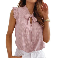 Blouses Short Sleeves Shirt Bow Lace Up Polka Dot Female Ruffle Pullover Jack's Clearance