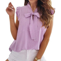 Blouses Short Sleeves Shirt Bow Lace Up Polka Dot Female Ruffle Pullover Jack's Clearance