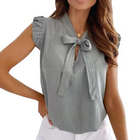 Blouses Short Sleeves Shirt Bow Lace Up Polka Dot Female Ruffle Pullover Jack's Clearance
