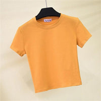 Crop Top Solid Cotton O-Neck Short Sleeve Women's T-Shirt Jack's Clearance