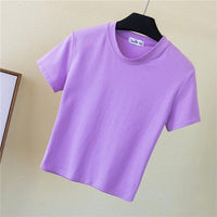 Crop Top Solid Cotton O-Neck Short Sleeve Women's T-Shirt Jack's Clearance