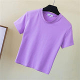 Crop Top Solid Cotton O-Neck Short Sleeve Women's T-Shirt Jack's Clearance