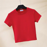 Crop Top Solid Cotton O-Neck Short Sleeve Women's T-Shirt Jack's Clearance