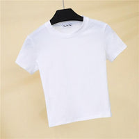 Crop Top Solid Cotton O-Neck Short Sleeve Women's T-Shirt Jack's Clearance