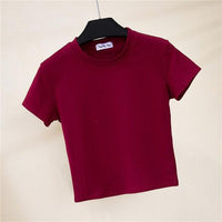 Crop Top Solid Cotton O-Neck Short Sleeve Women's T-Shirt Jack's Clearance