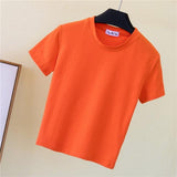 Crop Top Solid Cotton O-Neck Short Sleeve Women's T-Shirt Jack's Clearance