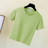 Crop Top Solid Cotton O-Neck Short Sleeve Women's T-Shirt Jack's Clearance