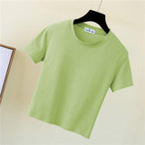 Crop Top Solid Cotton O-Neck Short Sleeve Women's T-Shirt Jack's Clearance