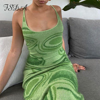 FSDA 2021 Bodycon Dress Women Green Sleeveless Spaghetti Strap Beach Midi Dresses Jack's Clearance