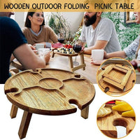 Wooden Outdoor Folding Picnic Table With Glass Holder Jack's Clearance