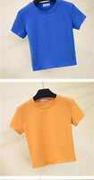 Crop Top Solid Cotton O-Neck Short Sleeve Women's T-Shirt Jack's Clearance